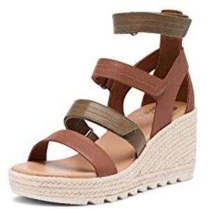 LIKE NEW Cameron Multi Strap Wedge Sandals (Brown/Olive) - SOREL